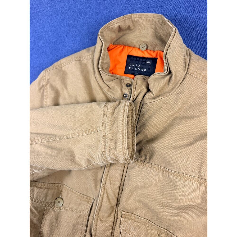 Quiksilver Men’s Large Tan Canvas Utility Field Jacket Orange Lined
